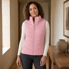 The Rowan | Quilted Gilet, Baby Pink — indoor editorial