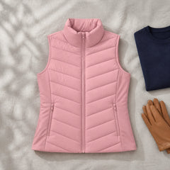 The Rowan | Quilted Gilet, Baby Pink — flat lay