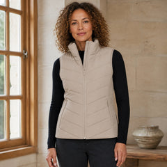 The Rowan | Quilted Gilet, Beige — indoor editorial