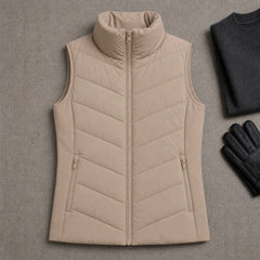 The Rowan | Quilted Gilet, Beige — flat lay