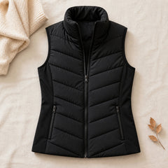 The Rowan | Quilted Gilet, Black — flat lay