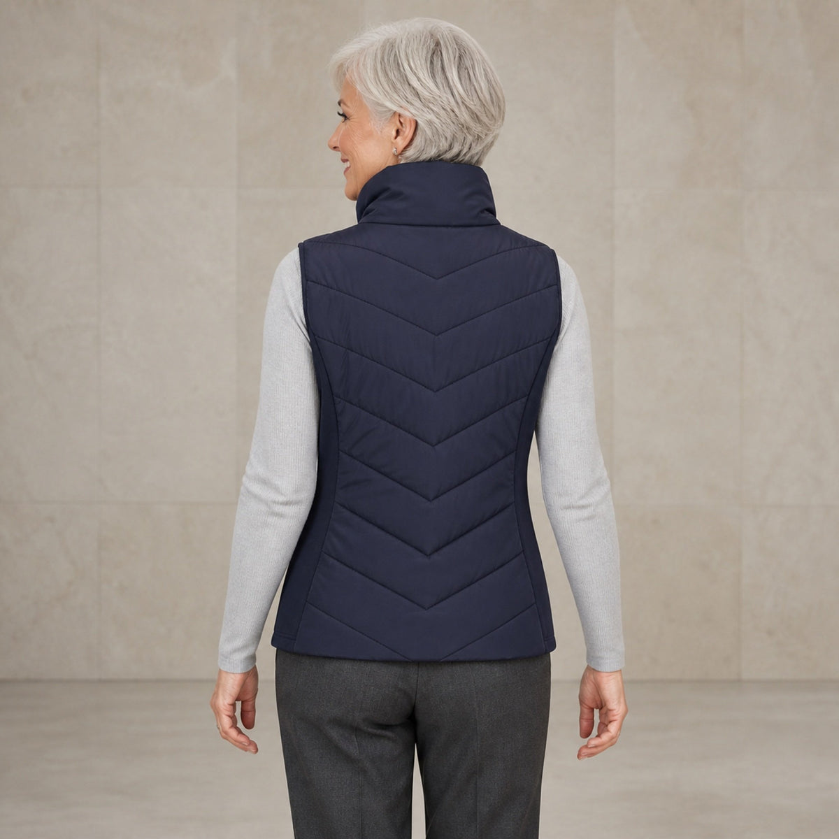 The Rowan | Quilted Gilet, Navy — back