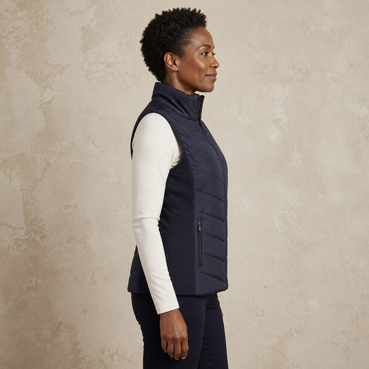 The Rowan | Quilted Gilet, Navy — side