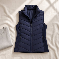 The Rowan | Quilted Gilet, Navy — flat lay