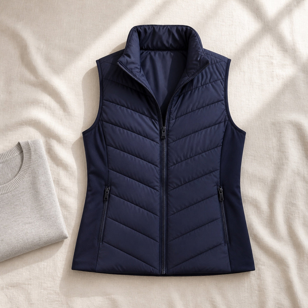 The Rowan | Quilted Gilet, Navy — flat lay