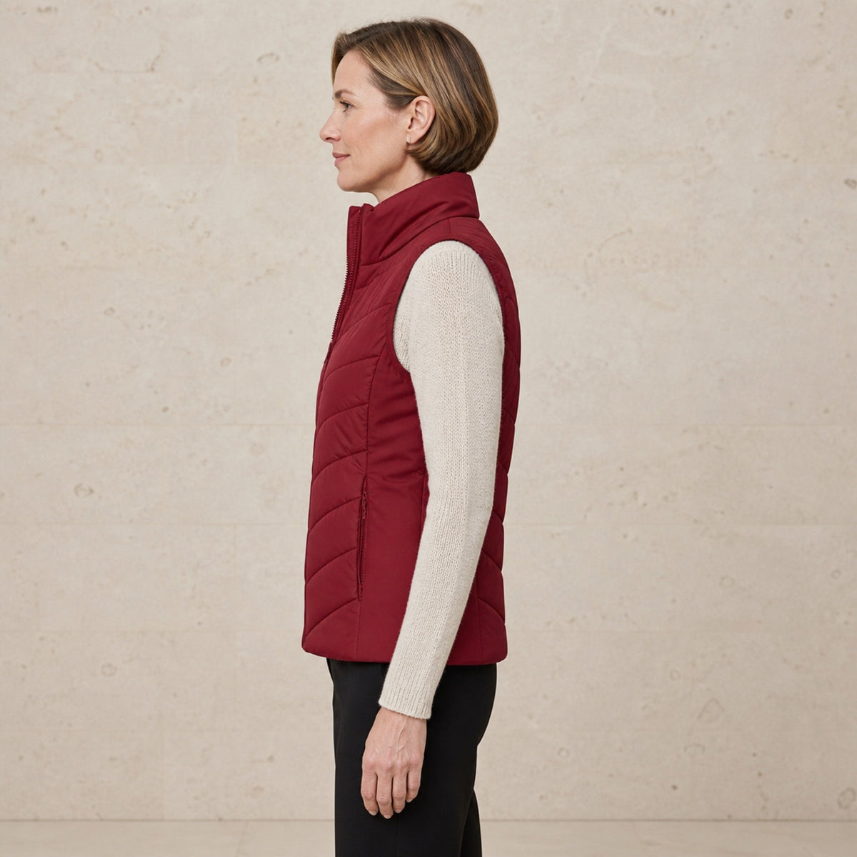 The Rowan | Quilted Gilet, Red — side