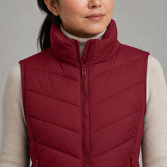 The Rowan | Quilted Gilet, Red — collar front zip detail