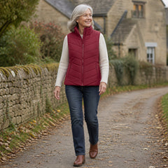 The Rowan | Quilted Gilet, Red — outdoor walk