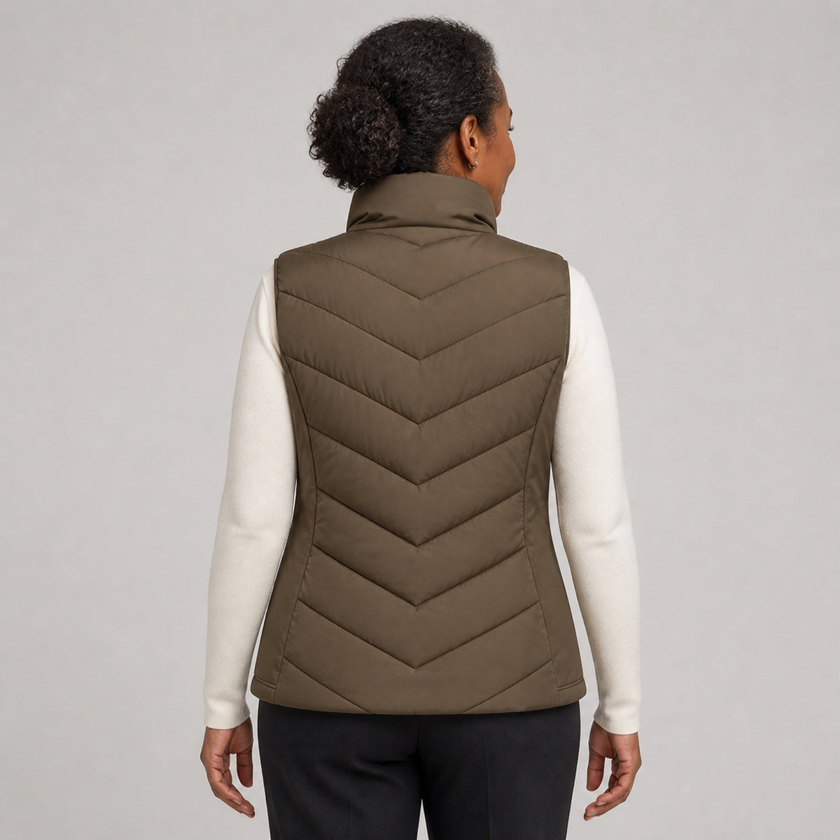 The Rowan | Quilted Gilet, Vintage Brown — back