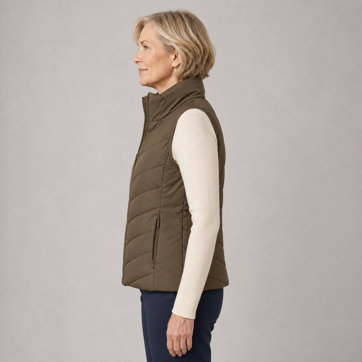 The Rowan | Quilted Gilet, Vintage Brown — side