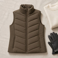 The Rowan | Quilted Gilet, Vintage Brown — flat lay