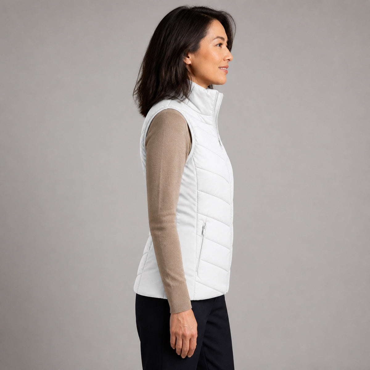 The Rowan | Quilted Gilet, White — side