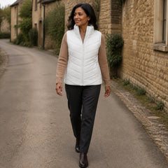The Rowan | Quilted Gilet, White — outdoor walk