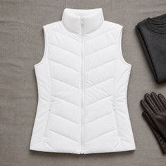 The Rowan | Quilted Gilet, White — flat lay
