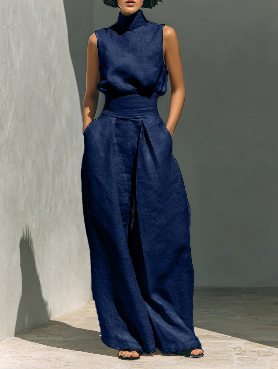 Maria | Elegant Linen And Cotton Blend Set With Tank top and Loose Trousers