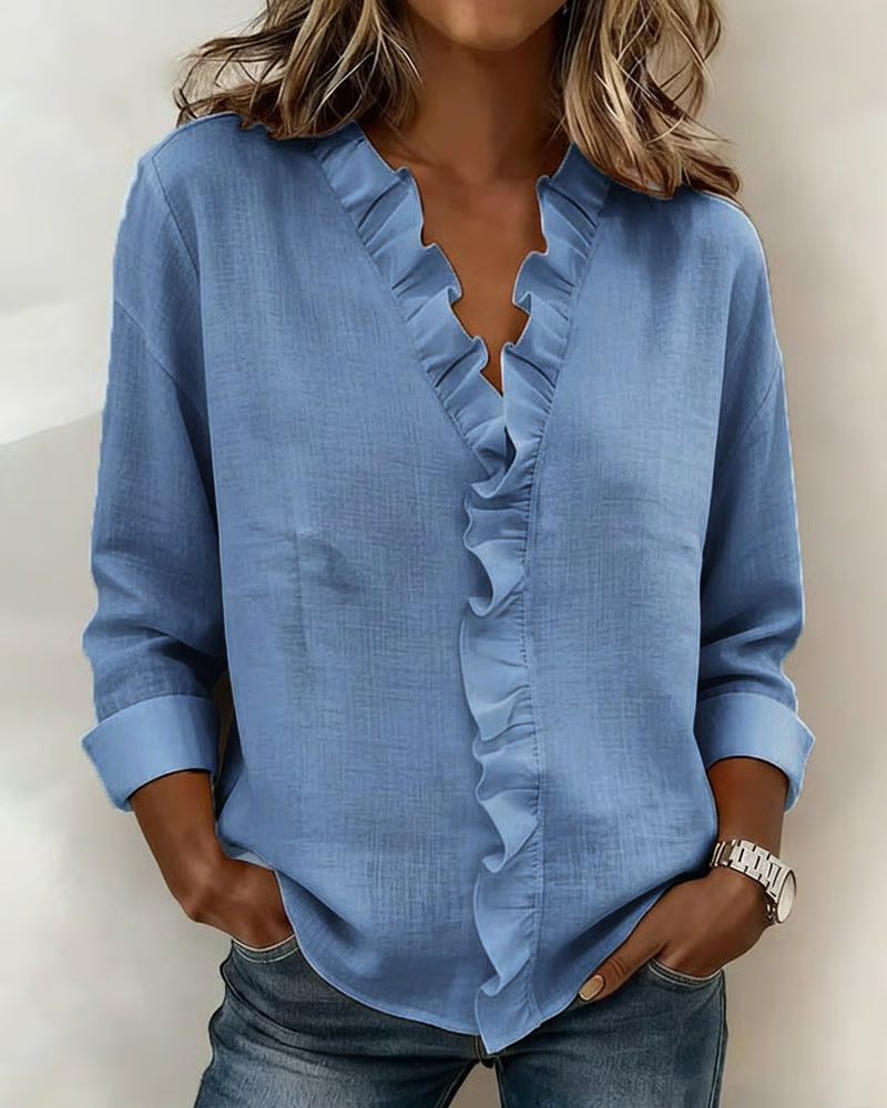 Alodie | Blouse with Ruffles V-Neck and Long Sleeves