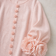 Elowen pink floral-cuff mini dress cuff and flower-button detail