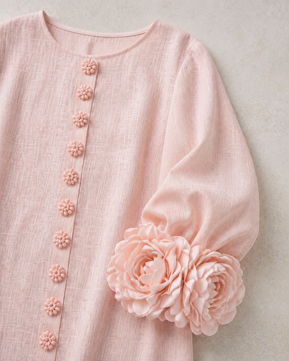 Elowen pink floral-cuff mini dress cuff and flower-button detail