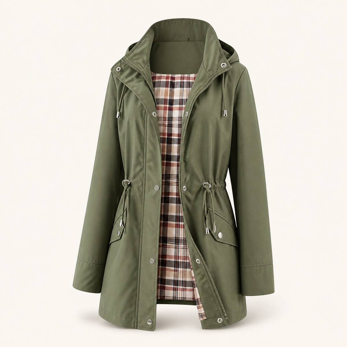 The Hadley plaid-lined rain jacket in sage green