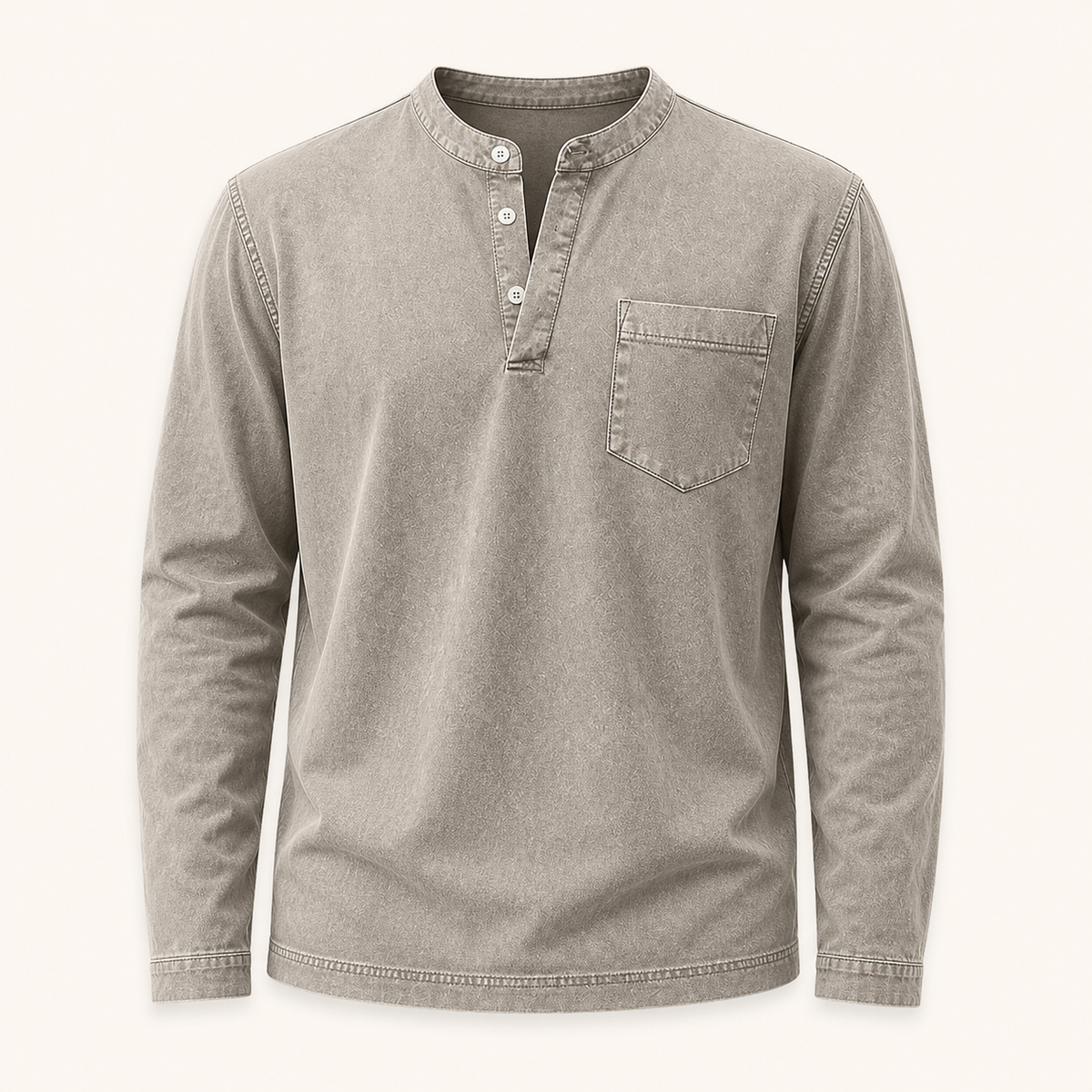 Light grey Saltwater long-sleeve Henley front product view