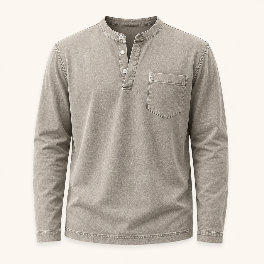 Light grey Saltwater long-sleeve Henley front product view