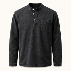 Black Saltwater long-sleeve Henley front product view
