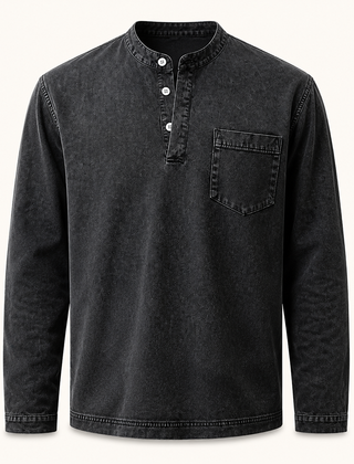 Black Saltwater long-sleeve Henley front product view