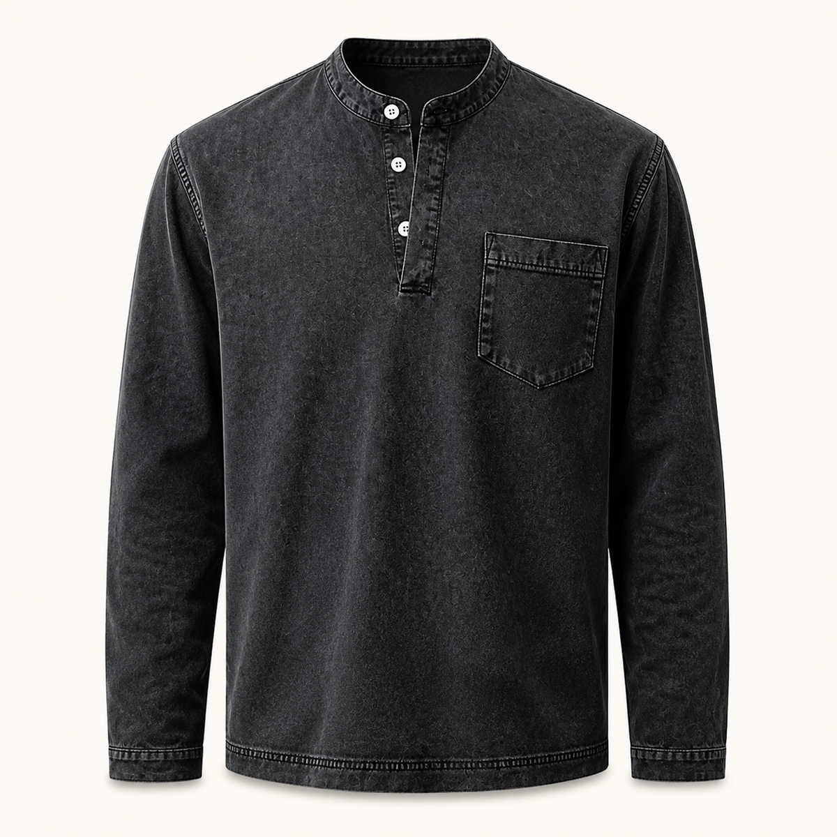 Black Saltwater long-sleeve Henley front product view