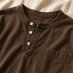 Brown Saltwater long-sleeve Henley collar and chest pocket detail