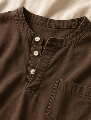 Brown Saltwater long-sleeve Henley collar and chest pocket detail