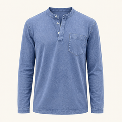 Blue Saltwater long-sleeve Henley front product view