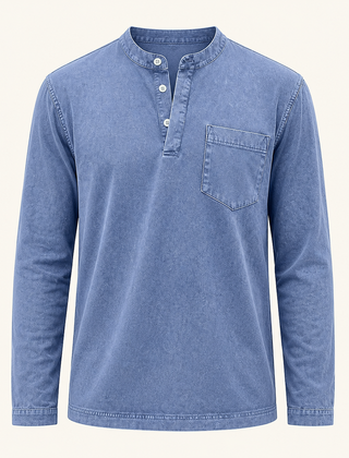 Blue Saltwater long-sleeve Henley front product view
