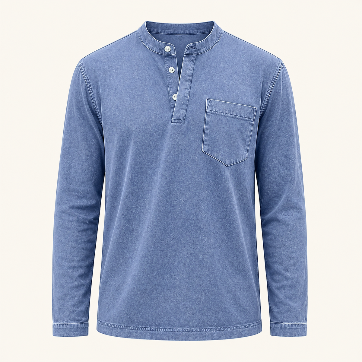 Blue Saltwater long-sleeve Henley front product view