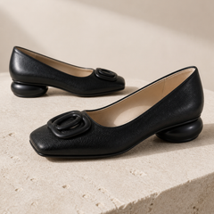 Opium black square-toe flats side three-quarter view