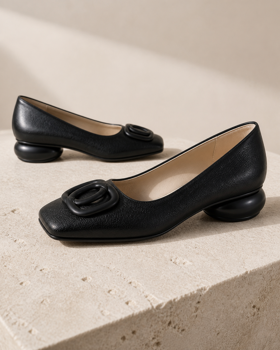 Opium black square-toe flats side three-quarter view