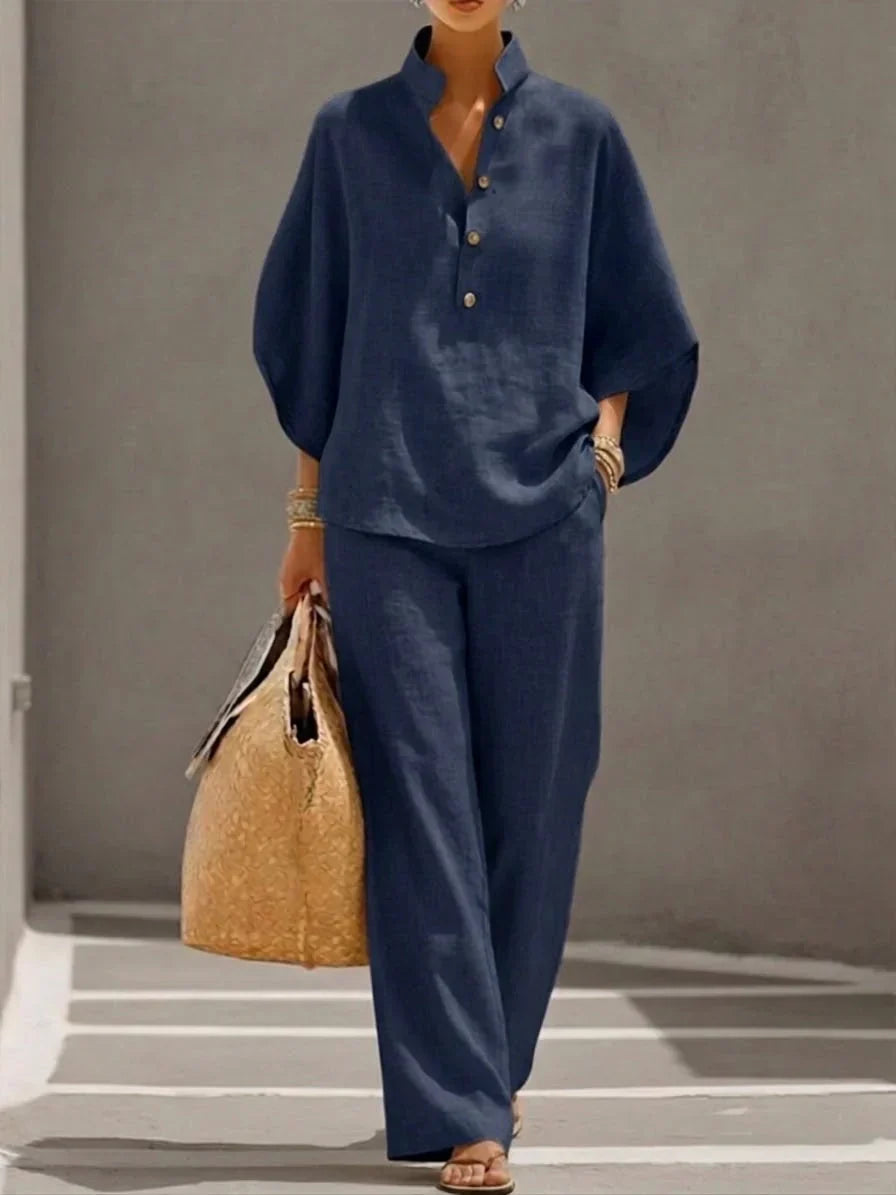 Maribel | Elegant Flowy Set with Batwing Sleeves and Wide Trousers