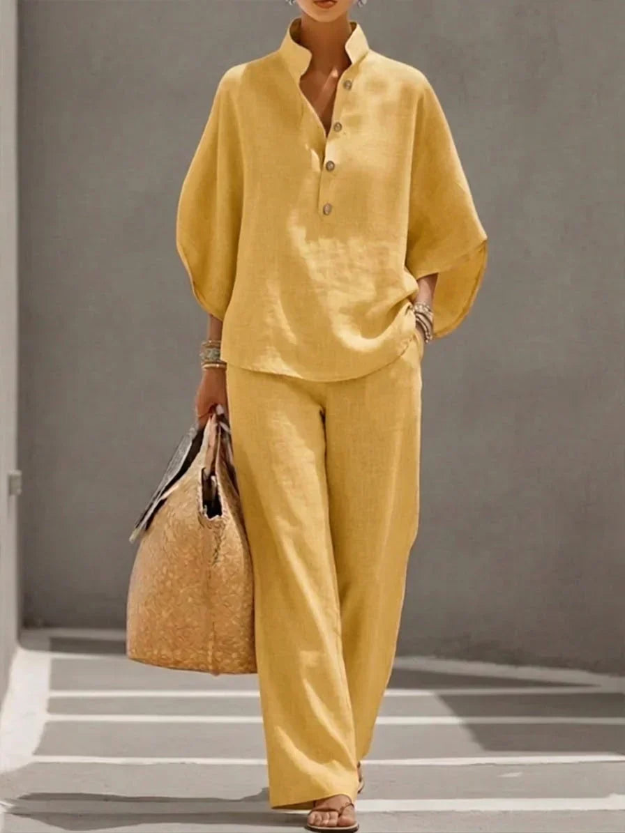 Maribel | Elegant Flowy Set with Batwing Sleeves and Wide Trousers