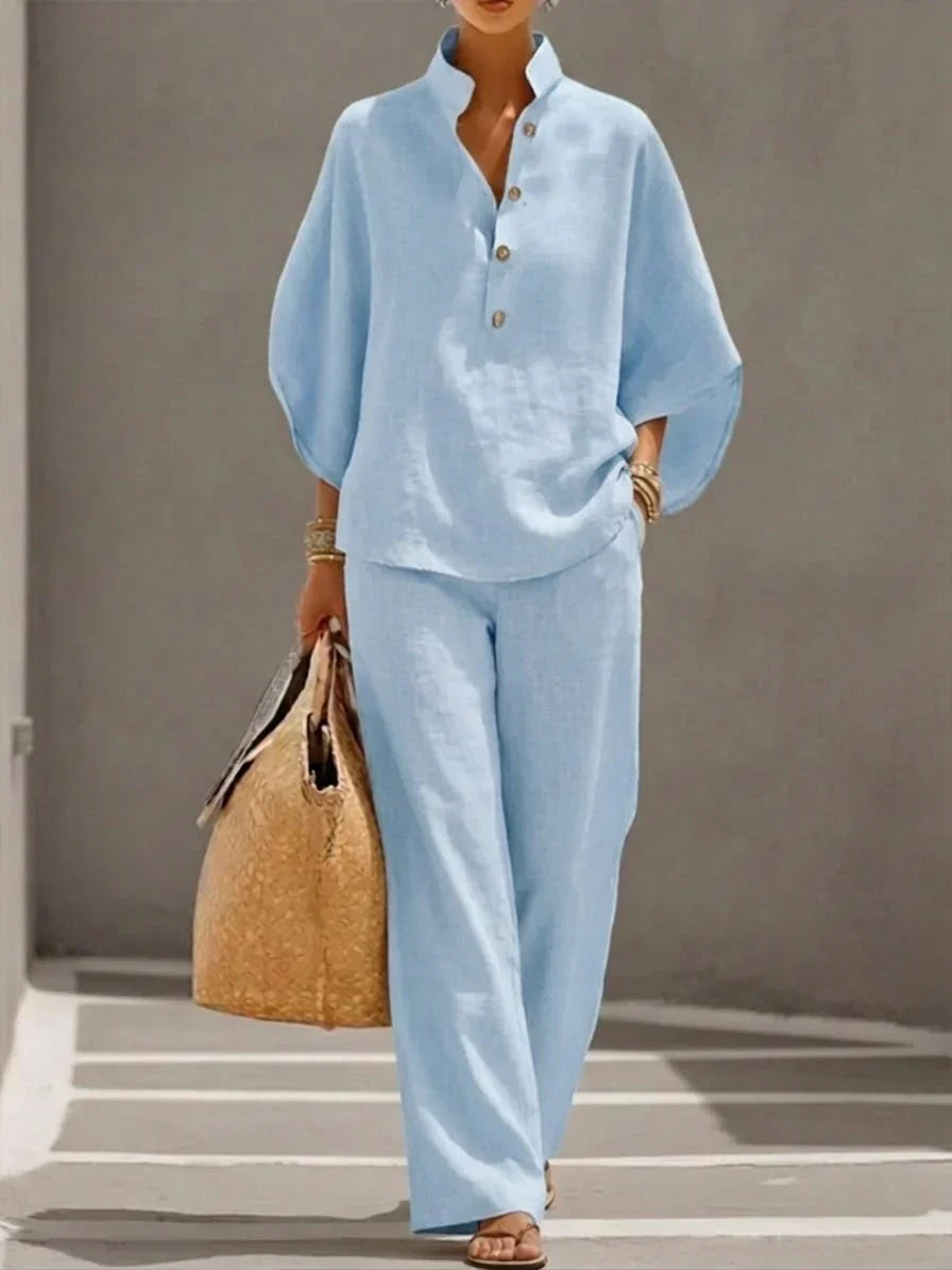 Maribel | Elegant Flowy Set with Batwing Sleeves and Wide Trousers
