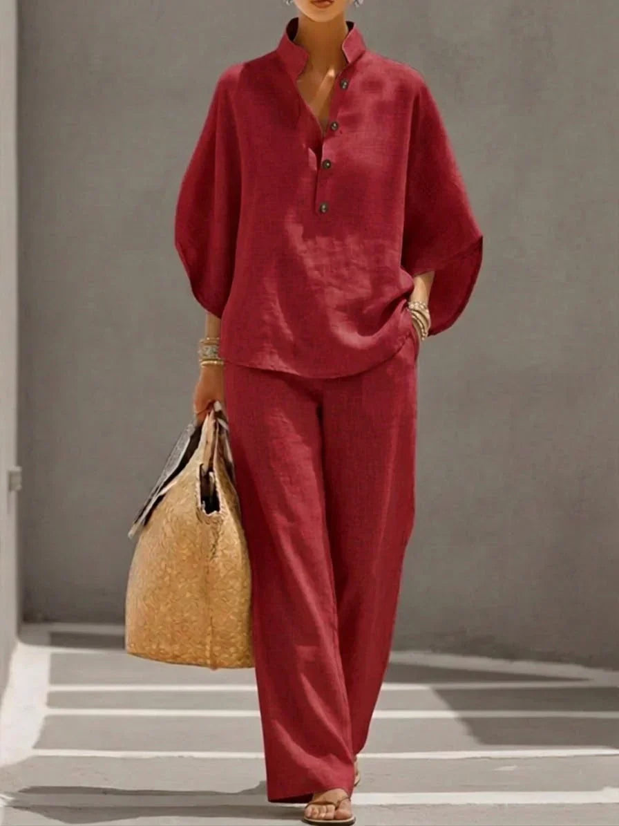 Maribel | Elegant Flowy Set with Batwing Sleeves and Wide Trousers