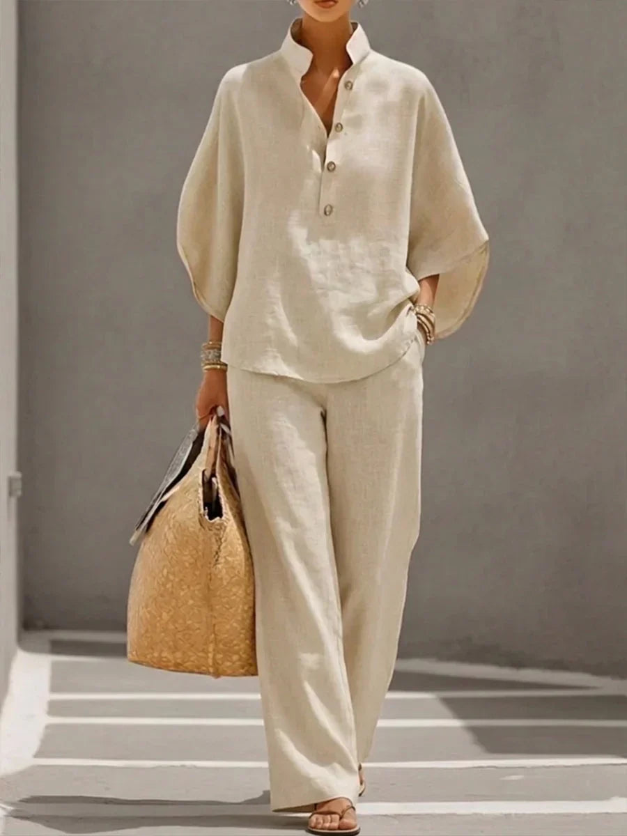 Maribel | Elegant Flowy Set with Batwing Sleeves and Wide Trousers