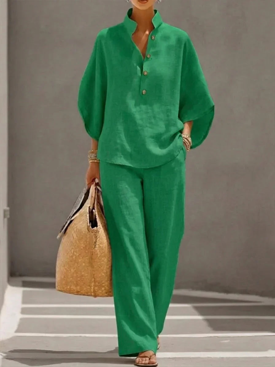 Maribel | Elegant Flowy Set with Batwing Sleeves and Wide Trousers