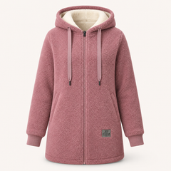 The Phoebe pink longline hooded fleece jacket front view