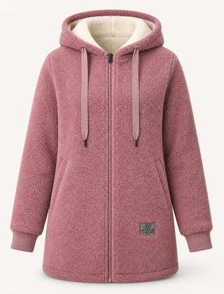 The Phoebe pink longline hooded fleece jacket front view