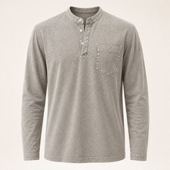 Saltwater light grey long-sleeve Henley – new gallery image 2