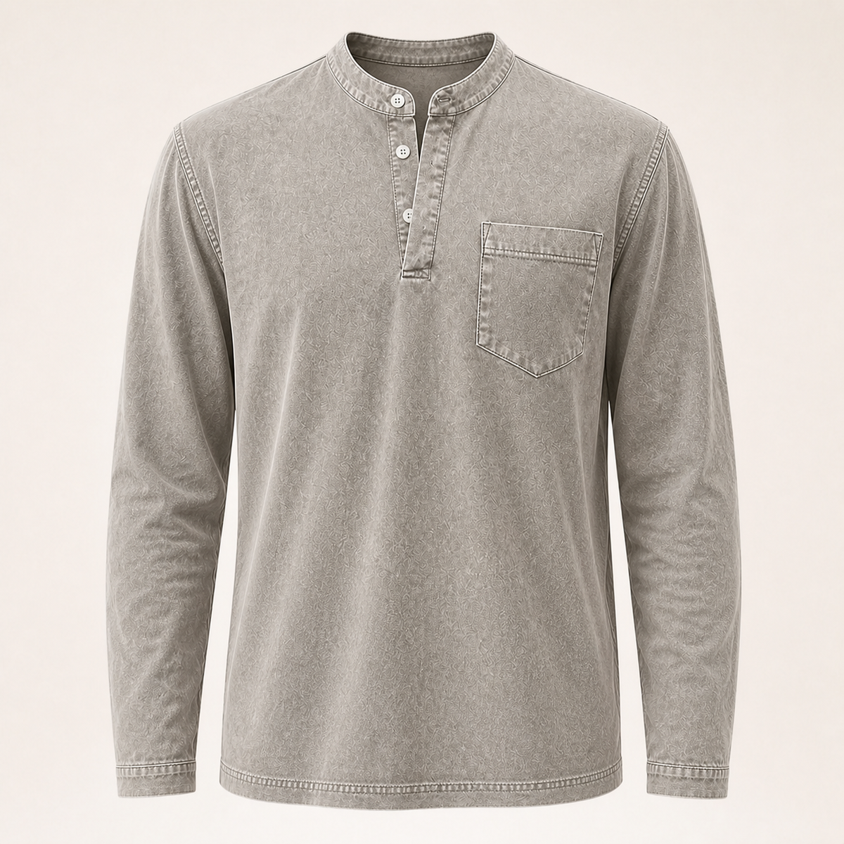 Saltwater light grey long-sleeve Henley – new gallery image 2