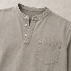 Saltwater light grey long-sleeve Henley – new gallery image 4