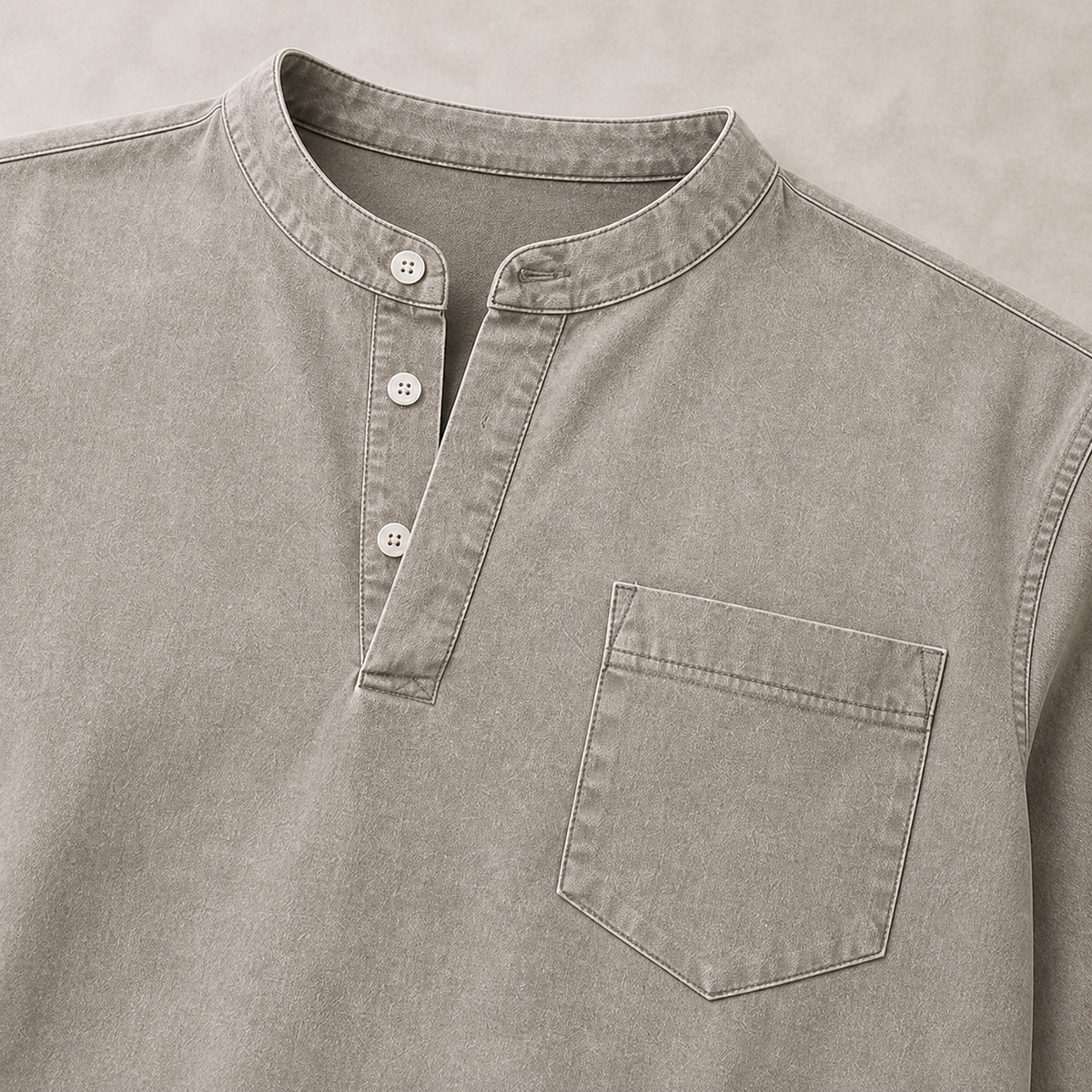 Saltwater light grey long-sleeve Henley – new gallery image 4