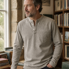 Saltwater light grey long-sleeve Henley – new gallery image 5