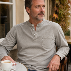 Saltwater light grey long-sleeve Henley – new gallery image 7