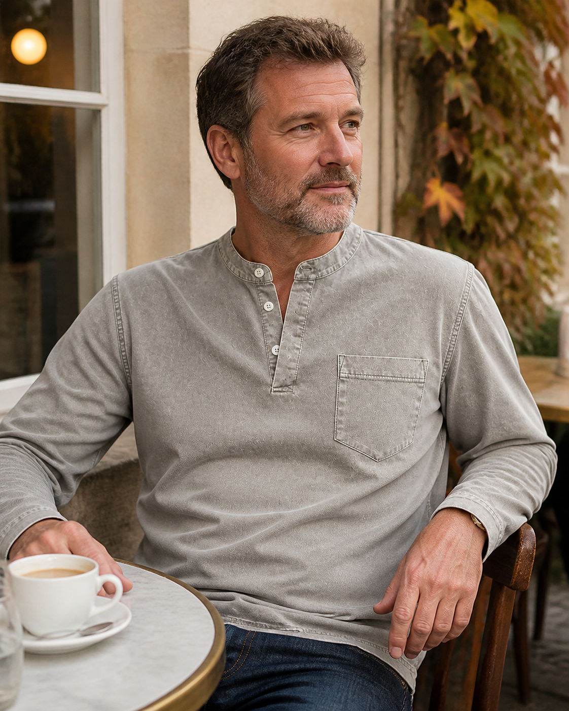 Saltwater light grey long-sleeve Henley – new gallery image 7